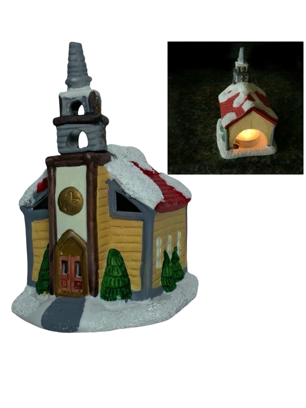 Vintage Village Church Candle Holder Tea Light Porcelain Pierced Cut Outs 3 in
